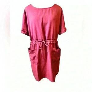 VICI CASUAL CINCH WAIST FRONT POCKETS MAROON WEEKEND SHIRT DRESS - SIZE L